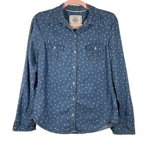 SO Chambray Blue Button Down Shirt White Hearts Medium